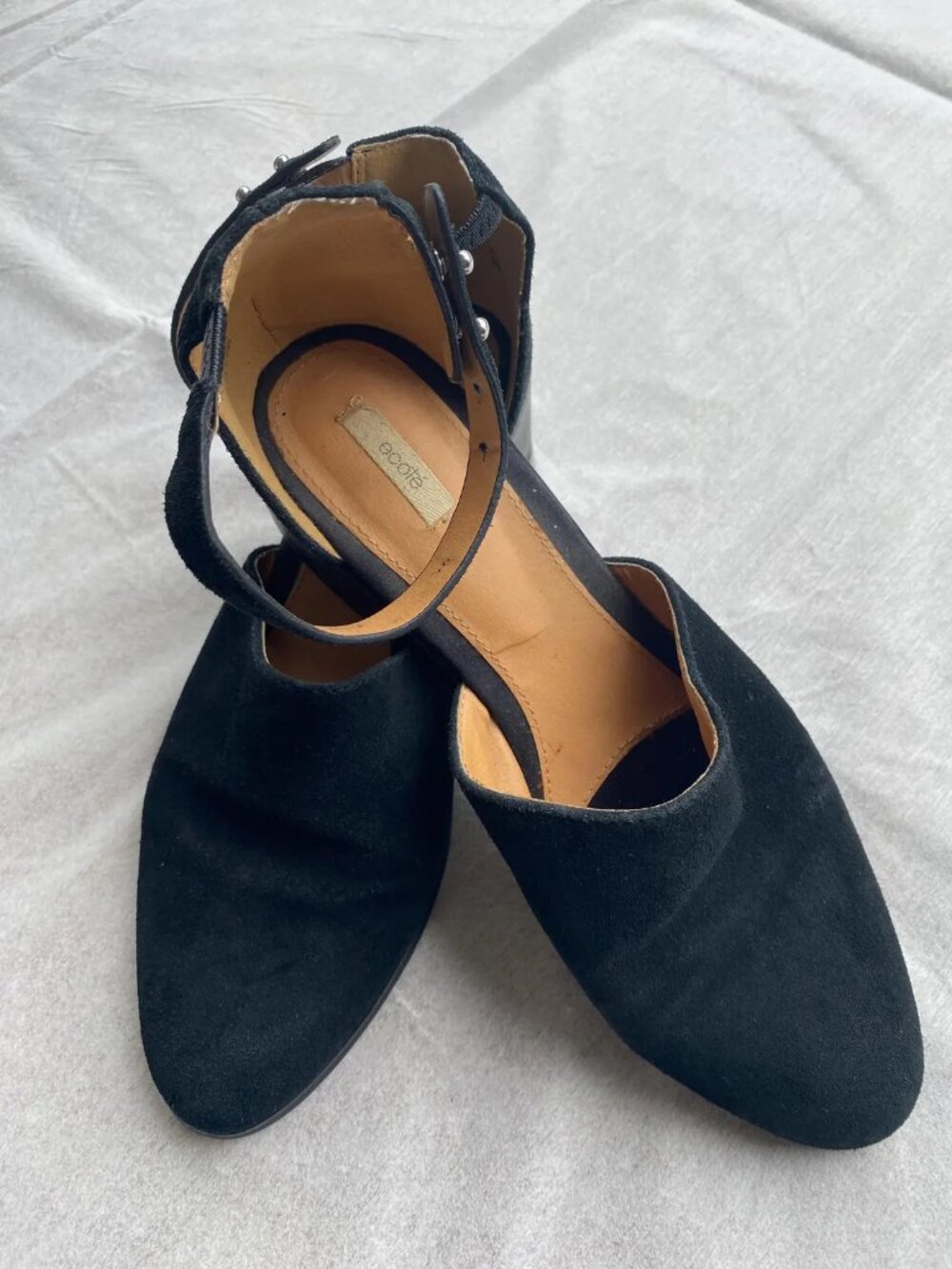 Ecote Black Suede Round Toe Slingback Heels- Size 7